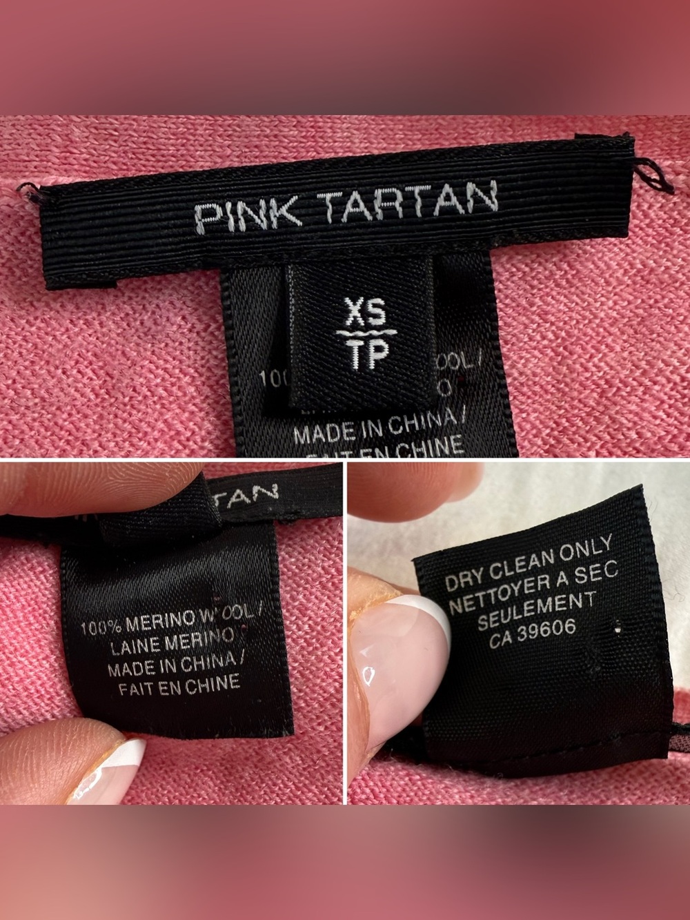 Pink Tartan 100% Merino Wool Bubblegum Pink Floral Button Cardigan XS - Picture 8 of 13